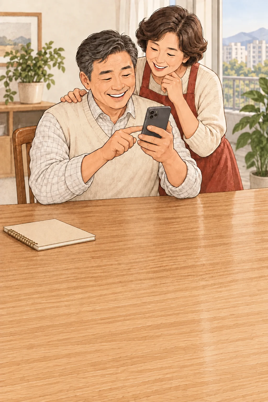 부부가 함께 휴대전화로 아지트 주문을 확인하는 모습