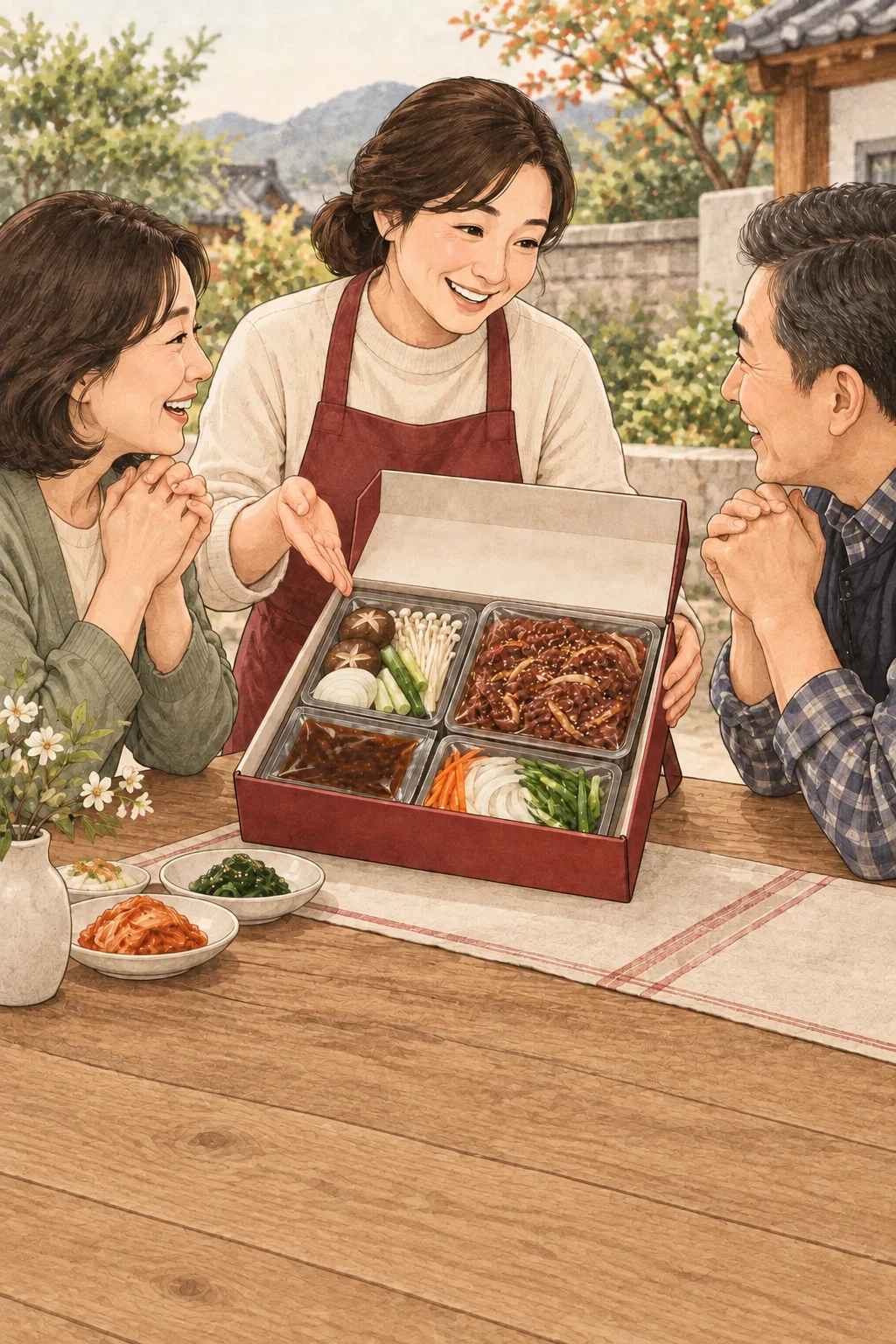 이웃에게 프리미엄 먹거리를 소개하는 모습